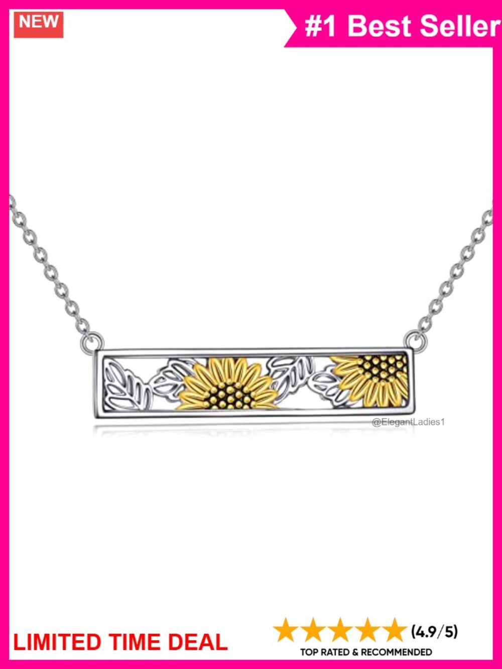 Sterling Silver Sunflower Pendant Necklace Openwork Leaf Floral Jewelry Gift